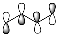 HOMO of butadiene (Highest Occupied Molecular Orbital).  A phase change between C2 and C3.